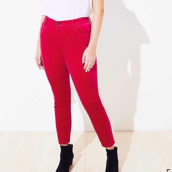 LOFT Plus Magenta Pink Midrise Velvet Skinny Pants Plus Size 24 NWT - Picture 1 of 16
